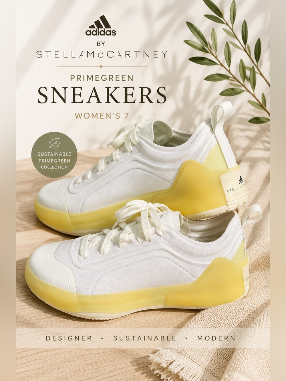 adidas by Stella McCartney Primegreen White Yellow Platform Sneakers Women’s 7